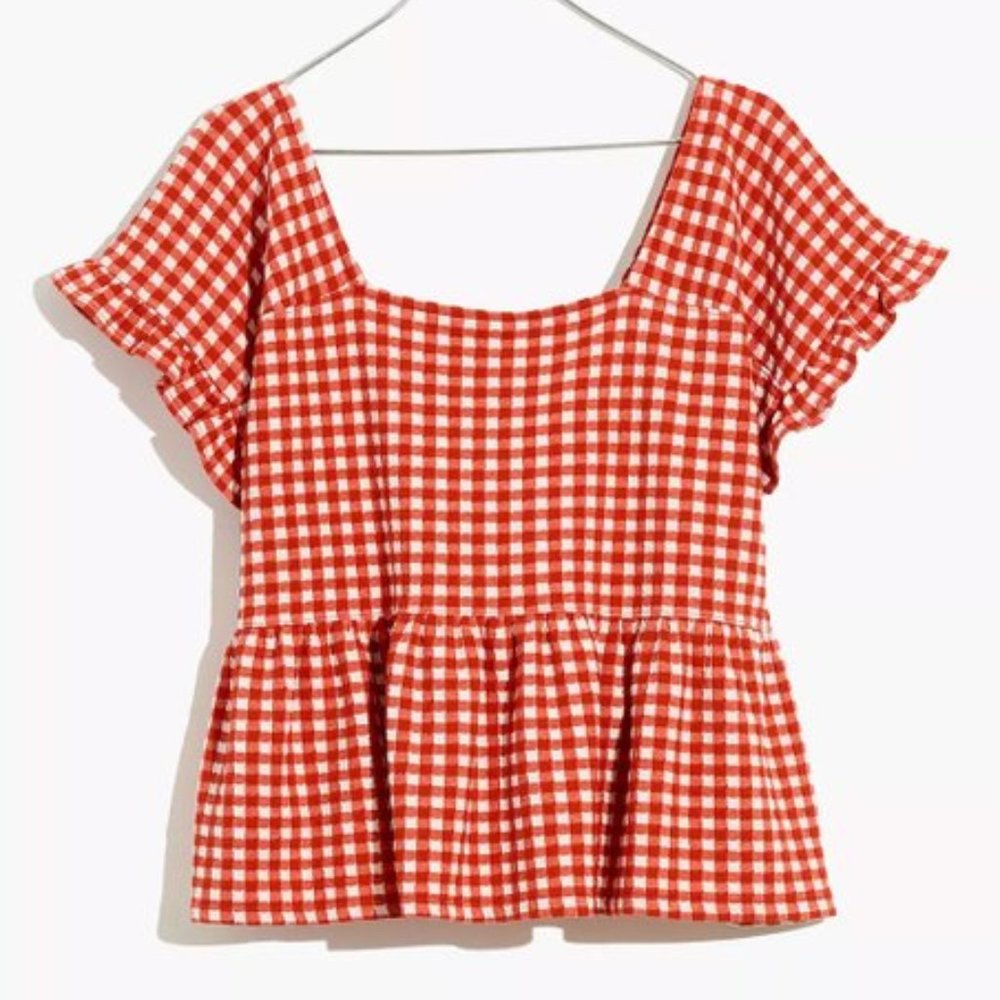 Gingham Red & White Peplum Top
